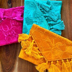 Embroidered Tassel Clutch – Turquoise, Hot Pink, Orange